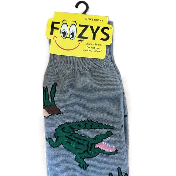 NWT Foozys Gray Novelty Crew Alligator Pattern Grey Socks Mens One Size - Picture 2 of 4